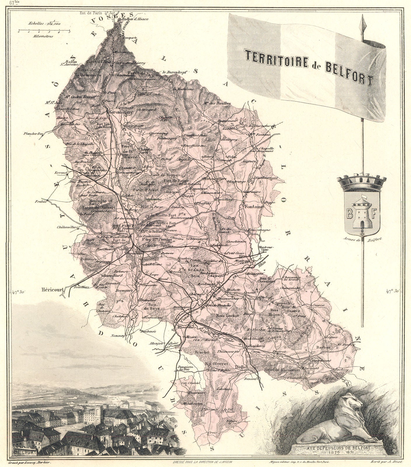 TERRITOIRE DE BELFORT. département. Belfort vignette.Vuillemin 1903 old map